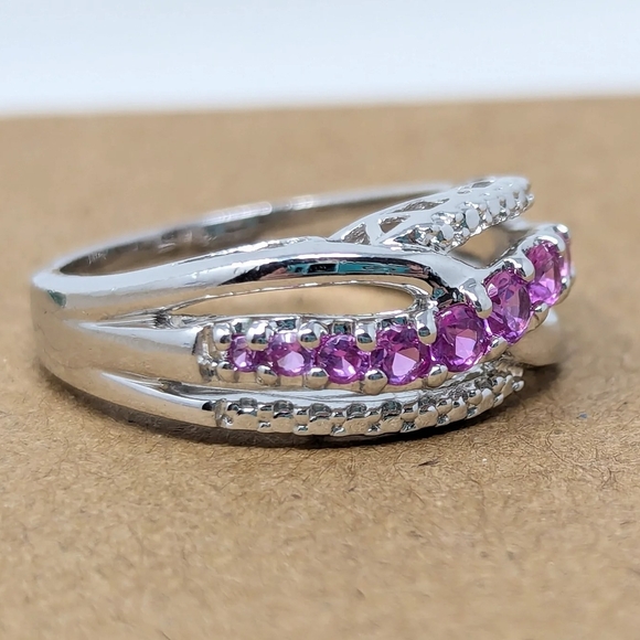 Sterling Silver 925 Love Ring With Pink Stones Size 7 Thailand - Picture 3 of 5